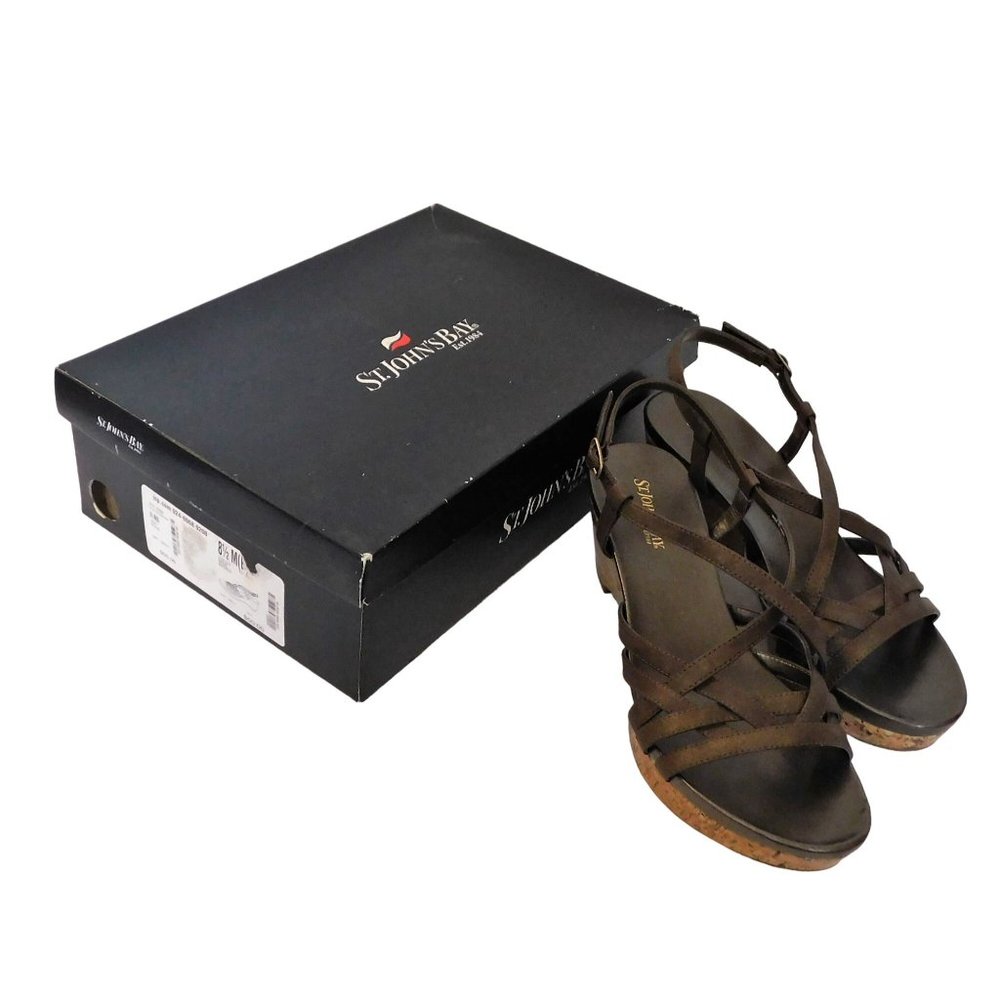 St.Johns Bay Mina Bronze Strappy Wedges Brown Womens Size 8.5 New with Box - Picture 2 of 10